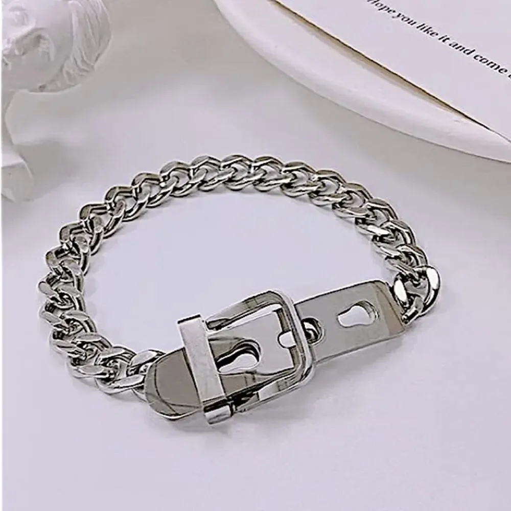 Belt Buckle Silver Chain Bracelet Stainless Steel - Picture 5 of 8